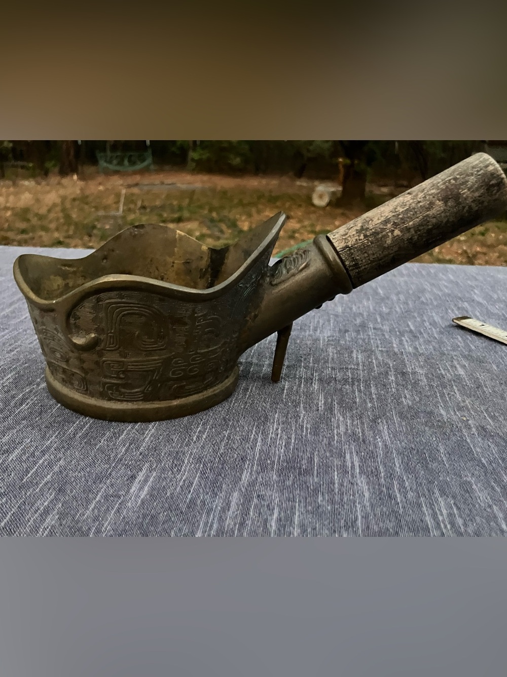 Brass Chinese Silk iron charcoal holder iron primitive tool wood handle antique